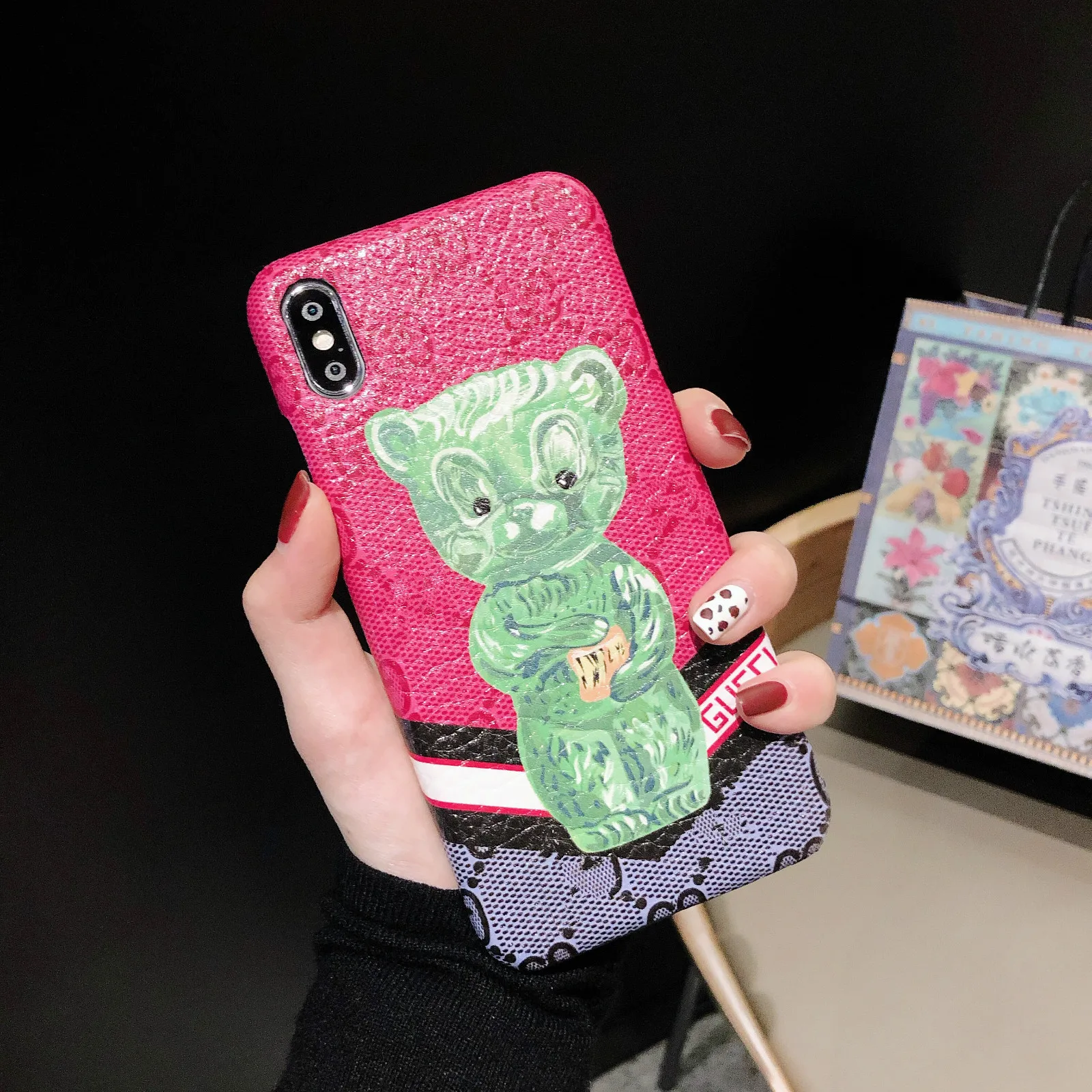 Роскошный жесткий кожаный чехол для мобильного телефона для iphone xsmax xs xr 7plus мультяшный медведь милая собака pc har pu кожаный чехол для телефона 8plus