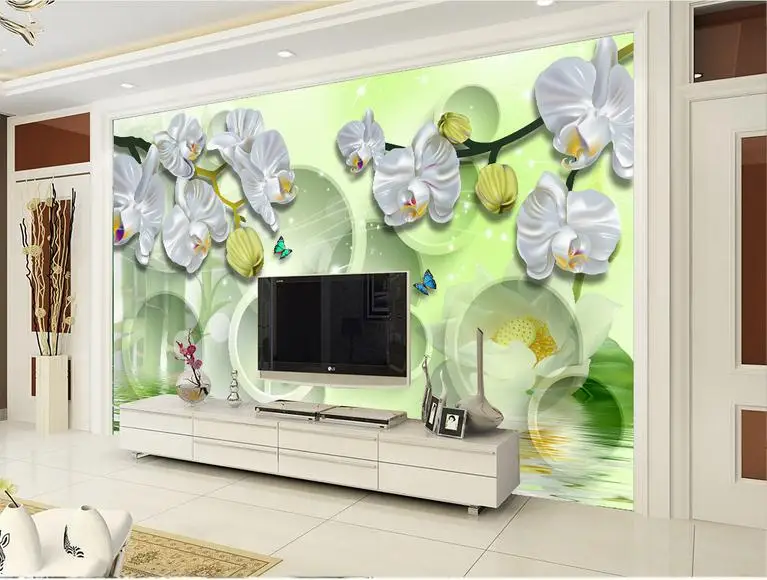 Customized photo wallpaper 3d wall mural 3 d TV setting is silvery white butterfly orchid dream decor | Обустройство дома