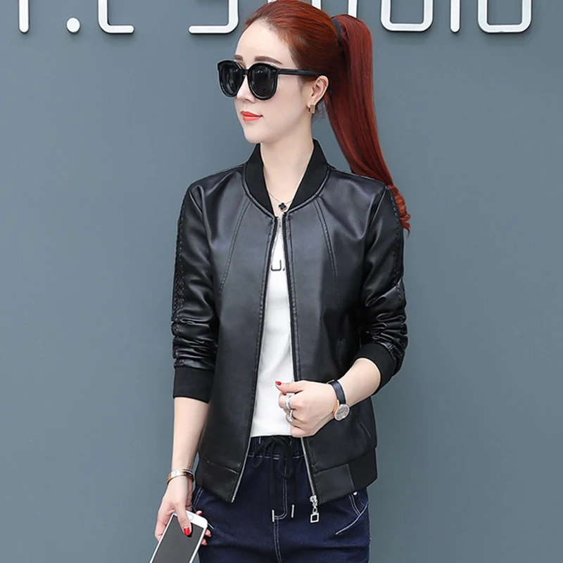 2018 новый дизайн свободная куртка из искусственной кожи женская классическая