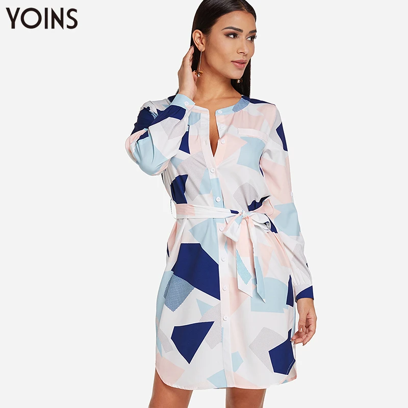 YOINS/2019 осенне зимнее женское платье рубашка винтажное белое с галстуком бабочкой