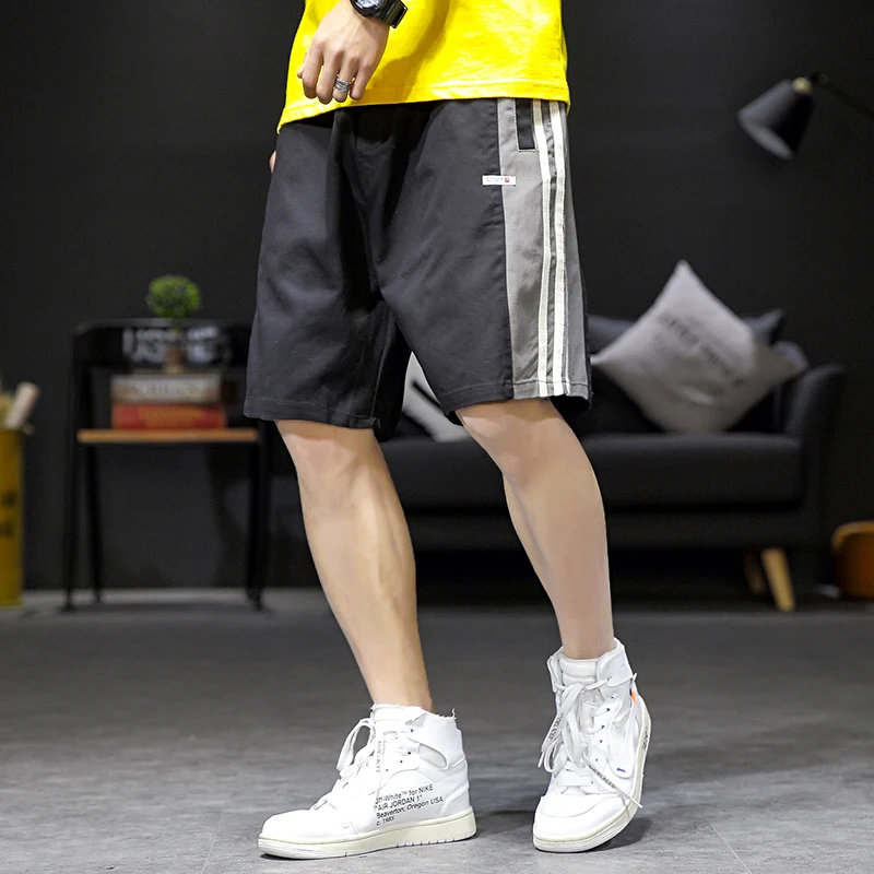 Oversize M-5XL Harajuku Stripe Trousers Men Streetwear Short Knee Length Loose Casual Shorts 2019 Summer Male Sports | Мужская одежда
