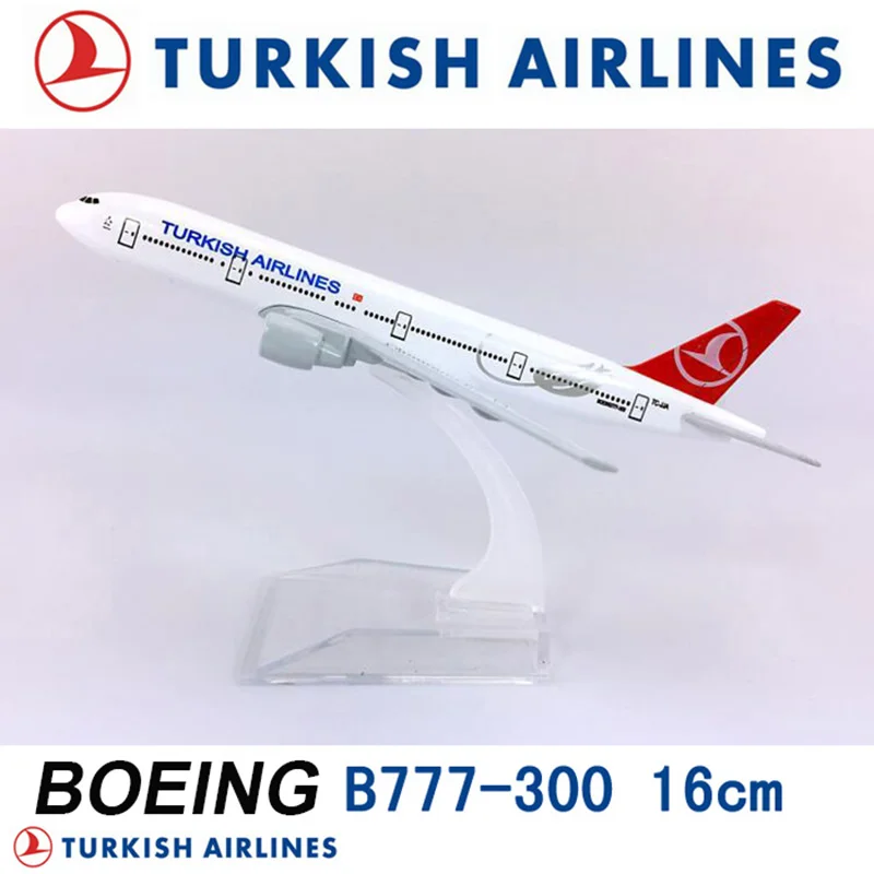 

16CM 1:400 Turkish Airlines Boeing B777-300 Model with Plastic Base Alloy Aircraft Plane Collectible Display Model Collection