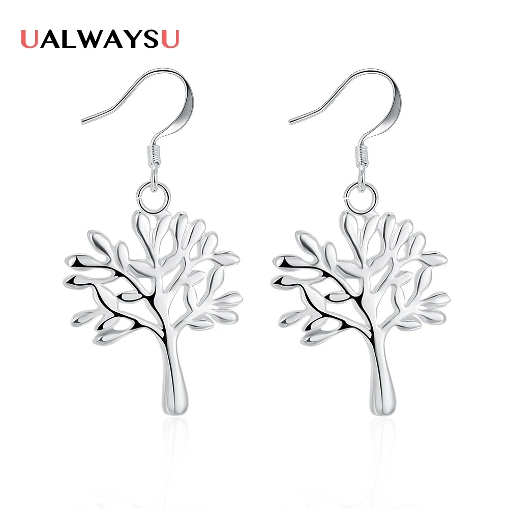 E874 Оптовая Продажа Модные с серебряным покрытием Jewelry Серьги дерево Live Висячие