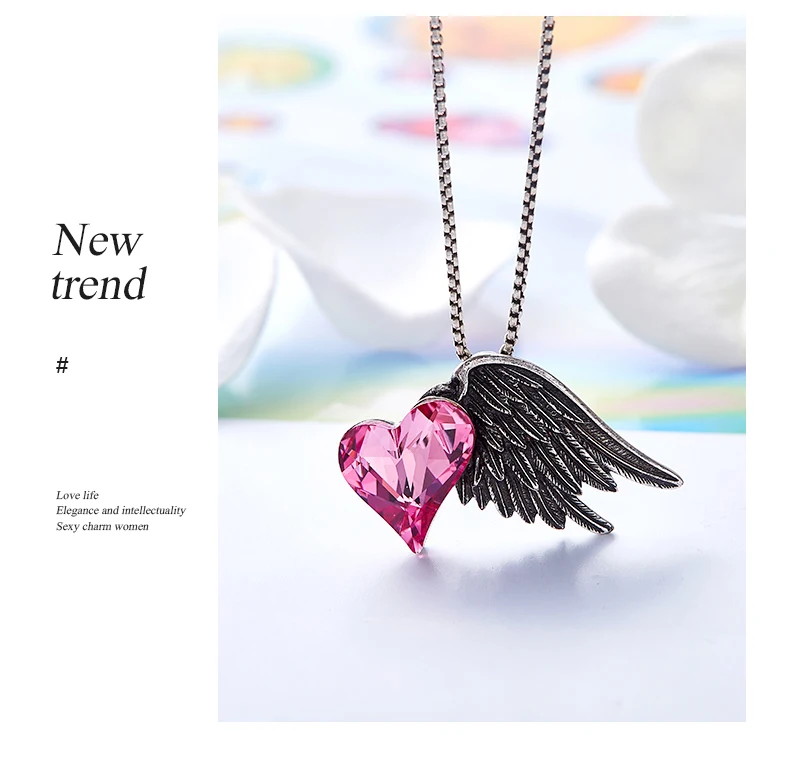 CDE Angel Wings ожерелье с подвеской для женщин, украшенное кристаллами Swarovski сердечко, любовь, ожерелье на цепочке, ювелирное изделие
