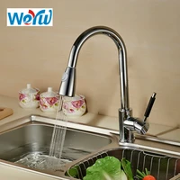 weyuu kitchen faucet nickel brushed brass material kitchen sink faucet pull out rotation spray mixer tap