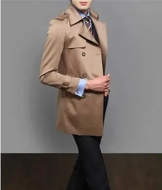 Тренчкот мужской двубортный Модная приталенная куртка в британском стиле цвет