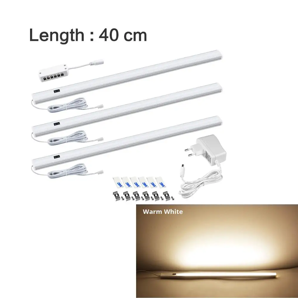 Warm 40cm x 3Pcs 2 шт. светодиодный светильник для Кухня ручная лампа сканера со штепсельной вилкой европейского стандарта 12V ручной Сенсор переключатель светодиодный светильник жесткая бар светильник для Спальня шкаф лампы - Цвет: Warm 40cm x 3Pcs