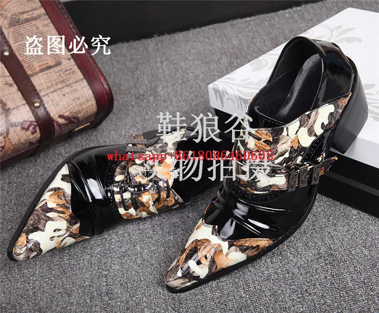 Мужские лакированные кожаные туфли Choudory черные на высоком каблуке итальянская