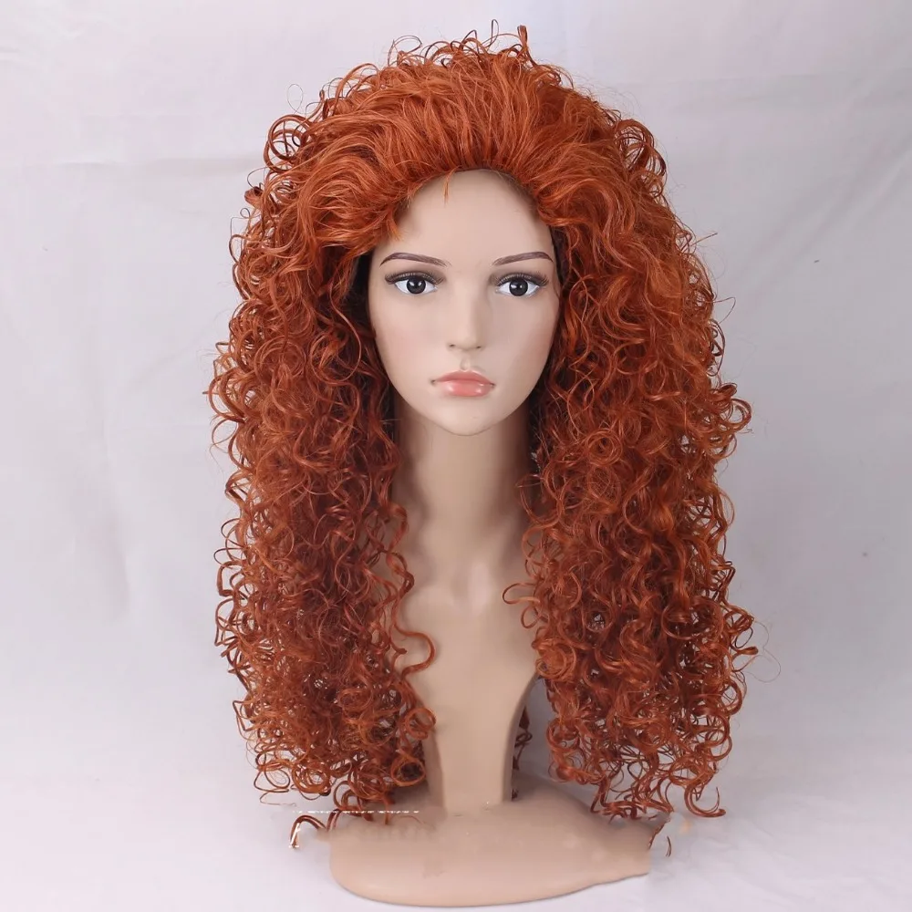 

High Quality Brave Princess Merida Wig Long Orange Curly Heat Resistant Synthetic Hair Wigs + Wig Cap