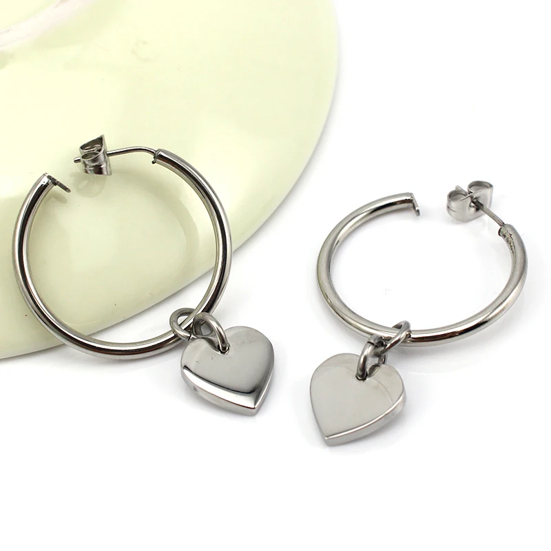 2017 New Design Fashion Prevent allergy Steel Stud Earrings women Cute Heart Charms Tag round | Украшения и аксессуары