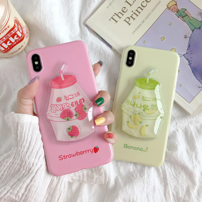 Korean Reduce Pressure Fruits Drink Phone Case For iPhoneXR XS MAX X Cute Lovely Patterned iPhone8 7 6S Plus Soft Cover |