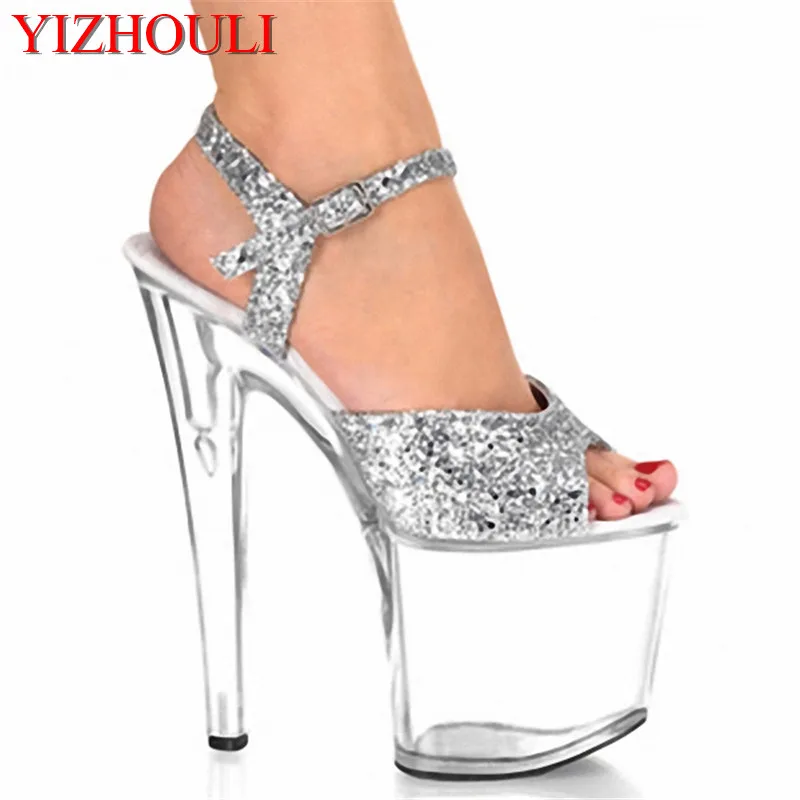 20CM Platform Crystal shoes 8 inch high heel shoes sexy women fashion Exotic Dancer shoes silver party shoes