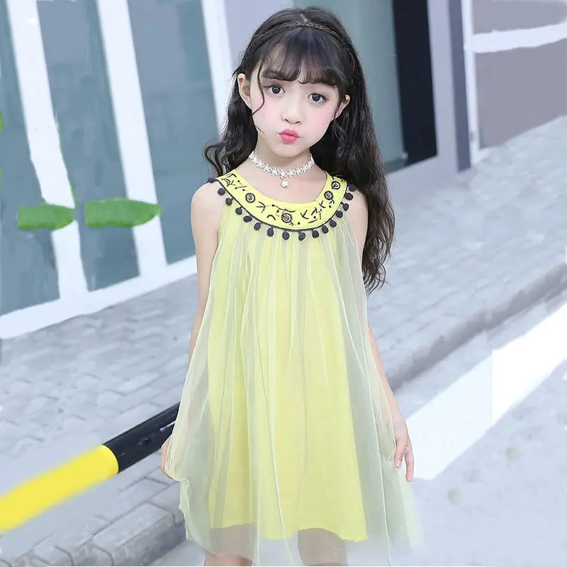 Сетчатое платье на бретельках для девочек летняя детская одежда Robe Girl Princess