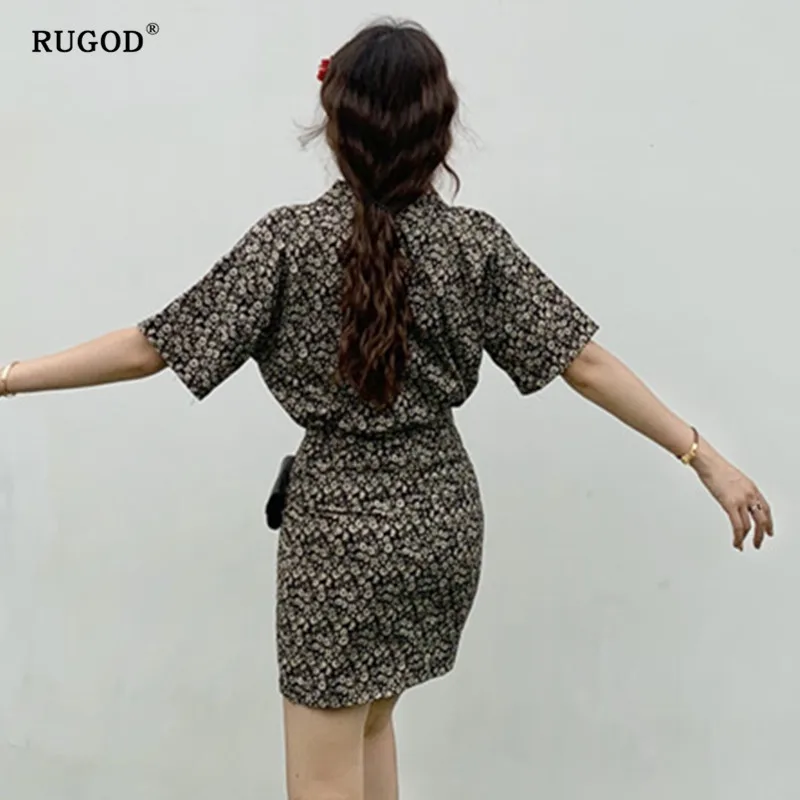 RUGOD/Новинка модные Женский комплект 2 шт. с цветочным узором и v образным вырезом