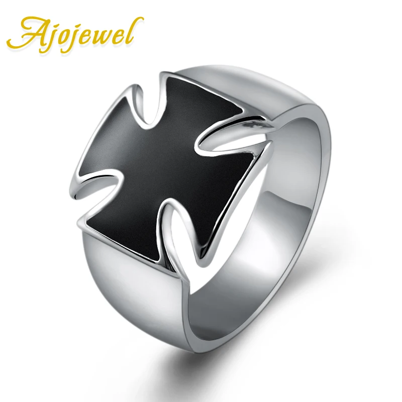 Ajojewel Размеры 5.5-12 простой Эмаль Классический черный крест кольцо для Для мужчин модный бренд Винтаж Для мужчин Jewelry высокое качество