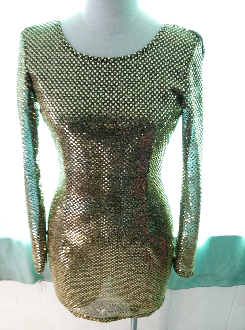 Новинка 2016 сексуальное платье с открытой спиной и длинным рукавом блестками