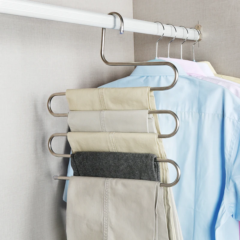 

5 Tier Stainless Steel Racks S Shape Trousers Hanger Clothing Wardrobe Storage Organization Household Accessories Supplies