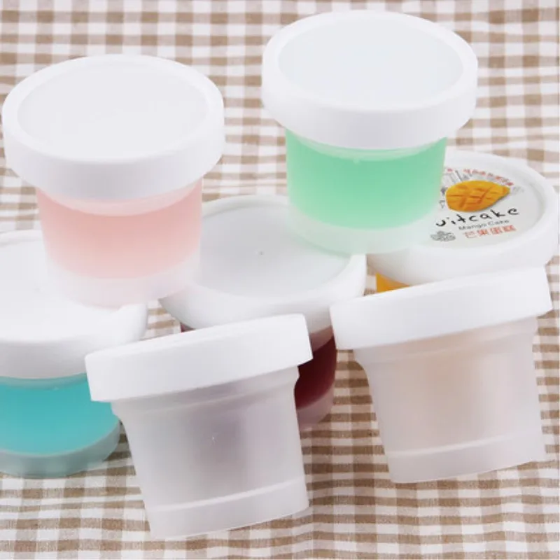 High quality frosted transparent disposable ice cream cup china net red pudding jelly dessert decor plastic cup with white lid