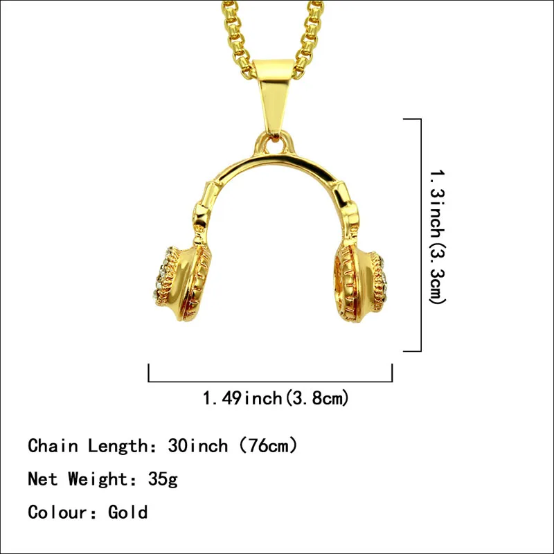 Мужская музыкальная DJ подвеска в виде наушников массивное ожерелье золотая