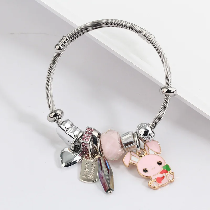 pink rabbit bracelet Hello Cat Браслеты Сеть Подвески Браслет Femme подарки для Для женщин Нержавеющая сталь Jewelry браслет Bizuteria - Окраска металла: pink rabbit bracelet