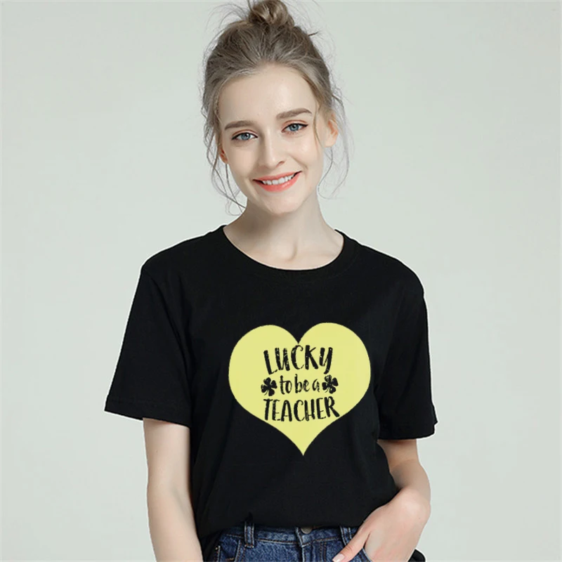 Lucky To Be A Teacher Футболка женская 2019 хлопок Харадзюку эстетический принт Женская