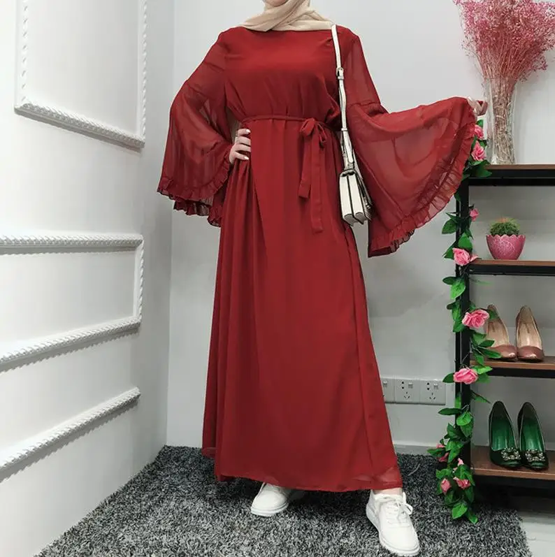 Red dress Рамадан кафтан шифоновая абайя Турция Ислам Мусульманское Платье джилбаб кафтан Tesettur Elbise платья хиджаб Абая для женщин халат Femme - Цвет: Red dress