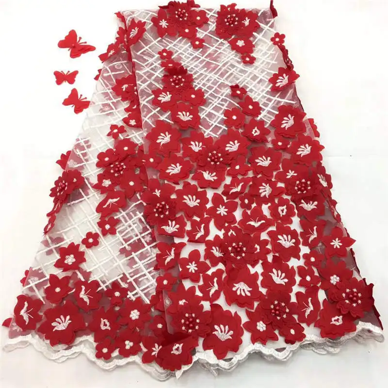 Африканский тюль кружева французская сетка 3d кружевная ткань с бисером 2018 новый