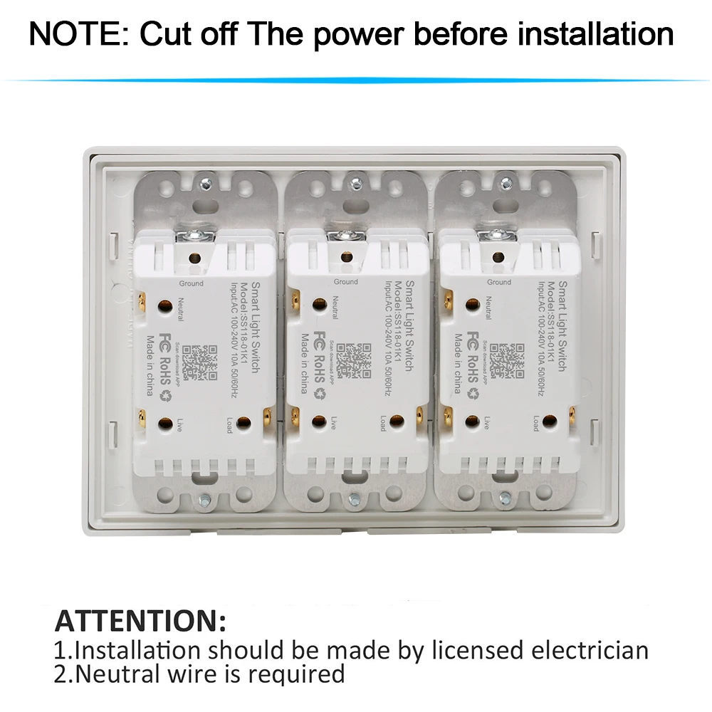 For Fan Light Smart Switch Light WiFi Wireless Remote Control In-Wall Switch Compatible with Alexa Google Home Assistant