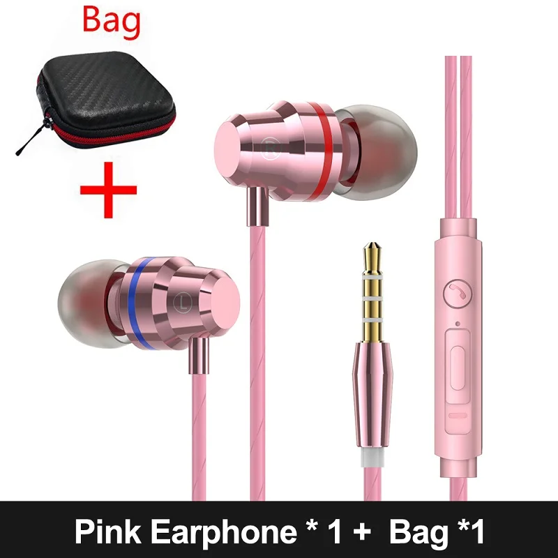 Pink With Bag PTM M55 Бас Звук Наушники с микрофоном Спорт игровая гарнитура для телефонов Xiaomi samsung iPhone 3,5 мм fone de ouvido MP3 - Цвет: Pink With Bag