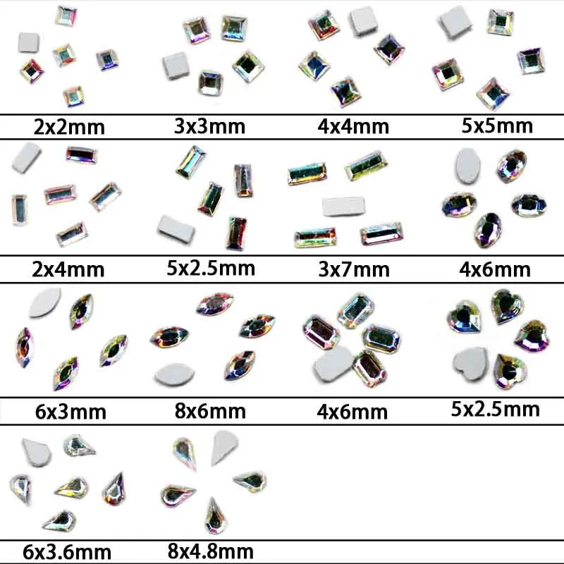 Страз стеклянные стразы камни кристалл AB Цвет 50 штук пакет много форм и размеров
