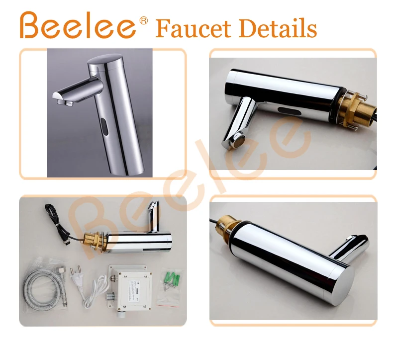 

Beelee BL0106 Drop Shipping None Handle Chrome Basin Mixer Tap Bathroom Touchless Only Cold Automatic Sensor Faucet
