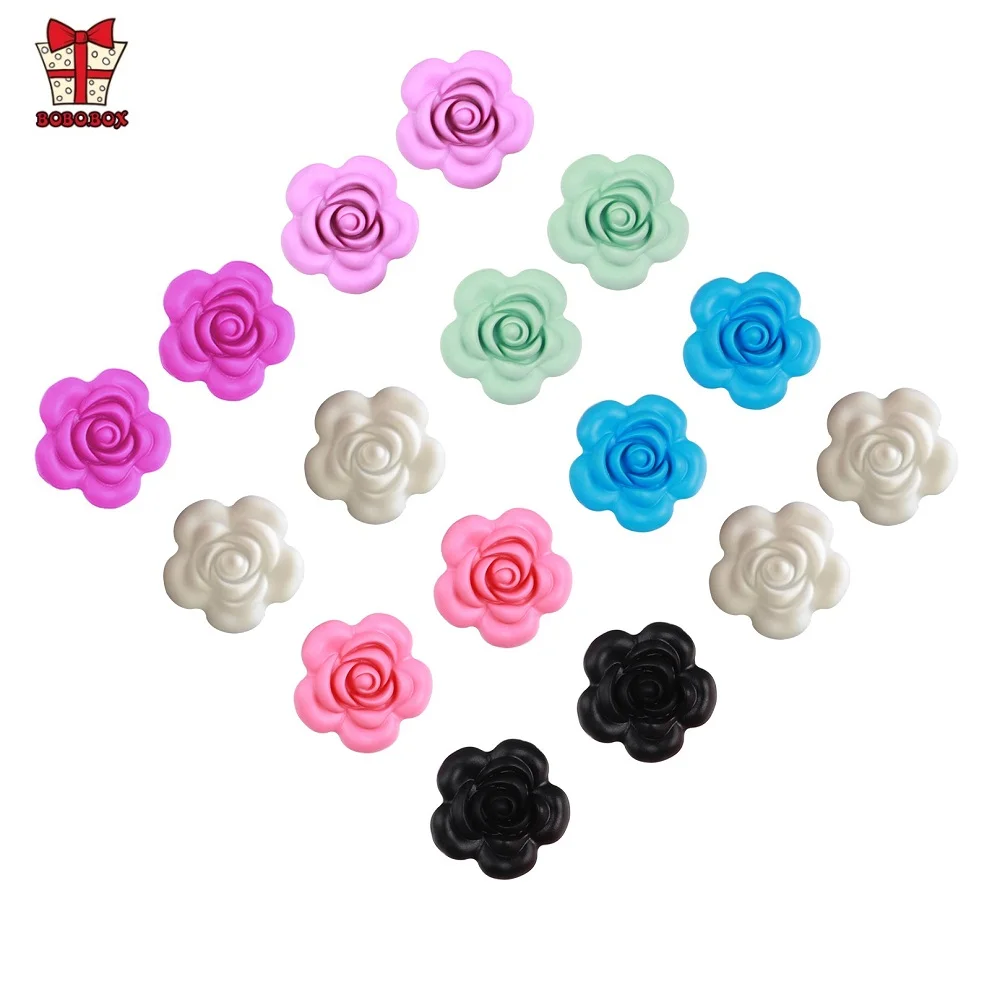 BOBO.BOX 10pcs Rose Silicone Beads Baby Teether Accessories Silicone Teething Beads Flower For Baby Teething Necklace Making