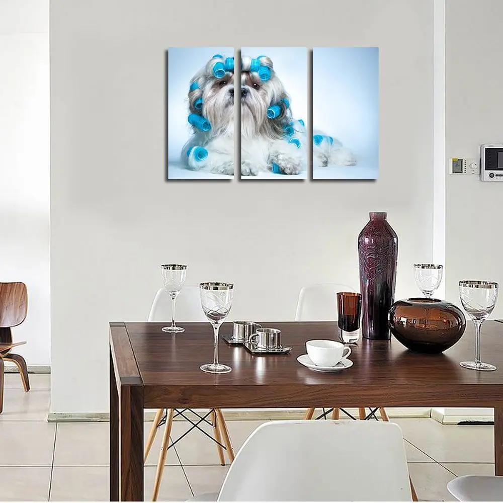 3 шт. рисунок на холсте красивые милые кудрявые Shih Tzu собака щенок фото картины