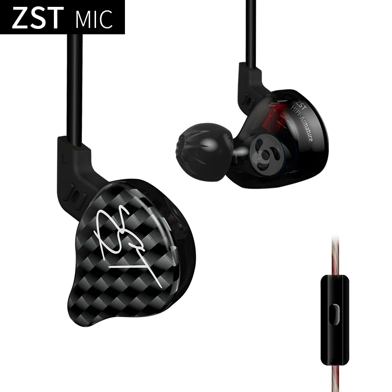 black with mic Оригинальные KZ ZST красочные BA+ DD наушники в ухо гибридная гарнитура HIFI бас шумоподавление наушники с микрофоном заменены BT кабель - Цвет: black with mic