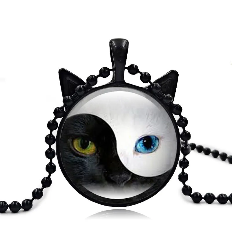 Уникальный YIN YANG Кулон Кошка Ожерелья Черный Кот Лицо Аксессуары и Украшения