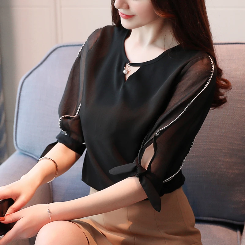 модные женские блузки 2019 фонарь короткий рукав летние топы шифоновая блузка