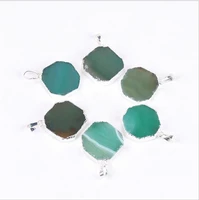 1pc natural agates stone charms pendants green slice natural agat crystal stone quartz pendant diy fit necklaces
