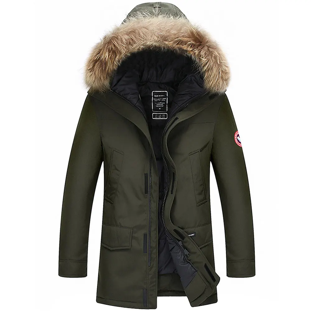 Camouflage 90% мужская зимняя куртка с капюшоном, модные толстые теплые парки с меховым воротником, белые пуховики на утином пуху, повседневные мужские водонепроницаемые пуховики - Цвет: Camouflage