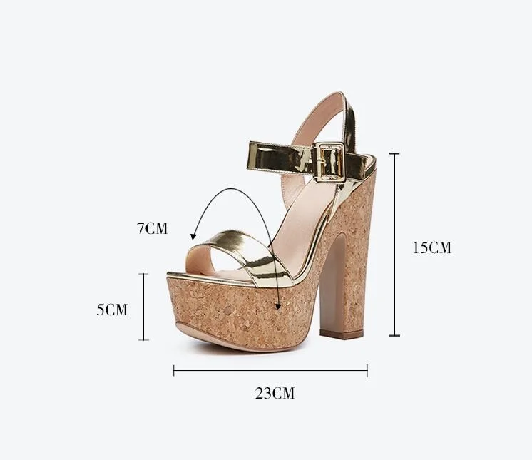 Sandalias Mujer; коллекция года; кожаные босоножки на деревянной платформе золотистого цвета; летние туфли на высоком каблуке с вырезами и ремешком; туфли-лодочки с открытым носком для ночного клуба и банкета