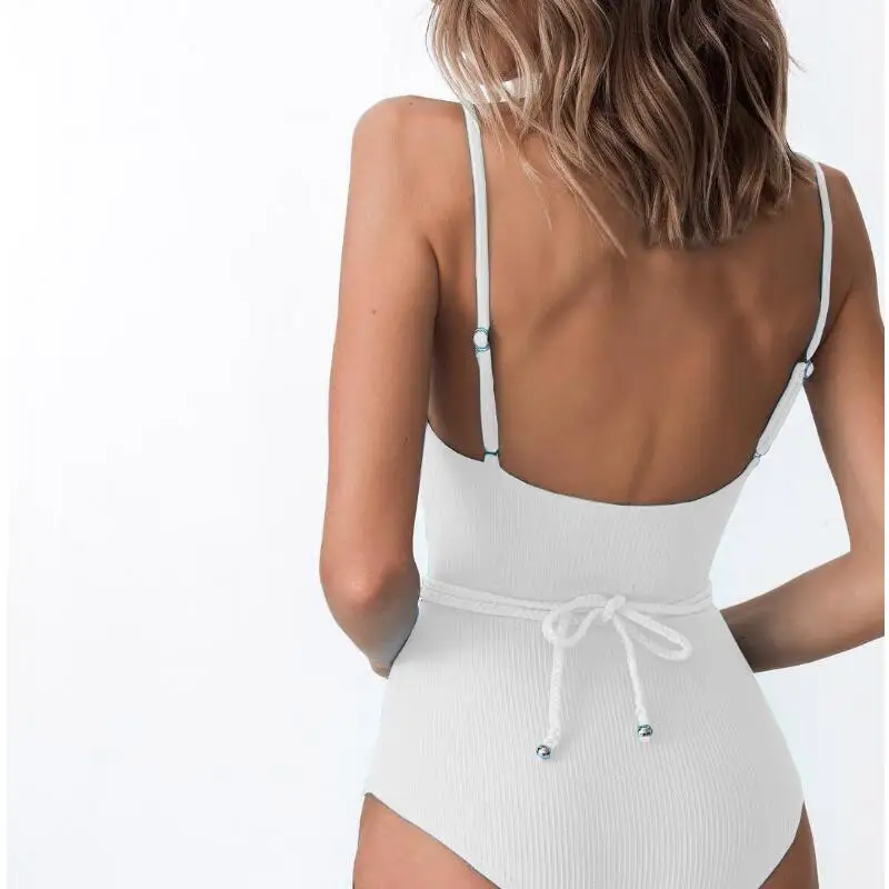 NEW 4Colors With Pad Braided Ties Swimsuit Textured Ribbed One Piece Swimwear | Спорт и развлечения