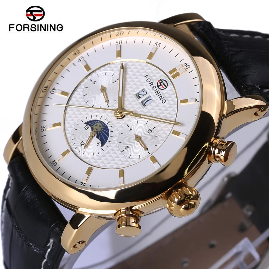 

Forsining 2018 Golden Design Moon Phase Calendar Display Mens Watches Top Brand Luxury Automatic Fashion Mechanical Watch