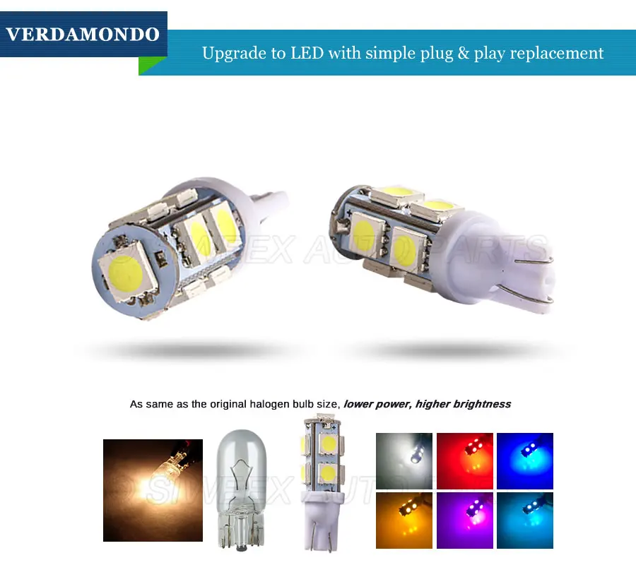 Автомобильные светодиодный лампы W5W T10 194 147 9 5050 SMD боковые габаритные огни для