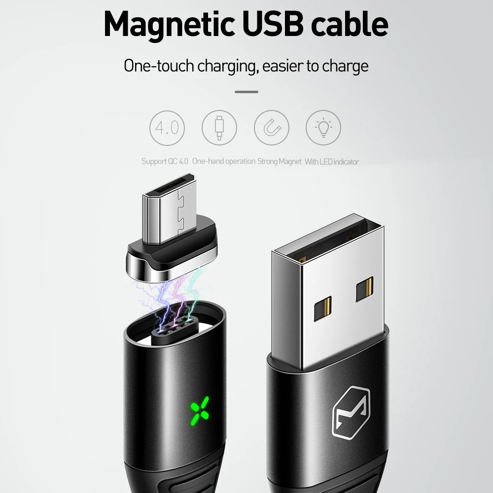 Mcdodo Micro USB Магнитный кабель 3A Быстрая зарядка зарядное устройство провод для Samsung