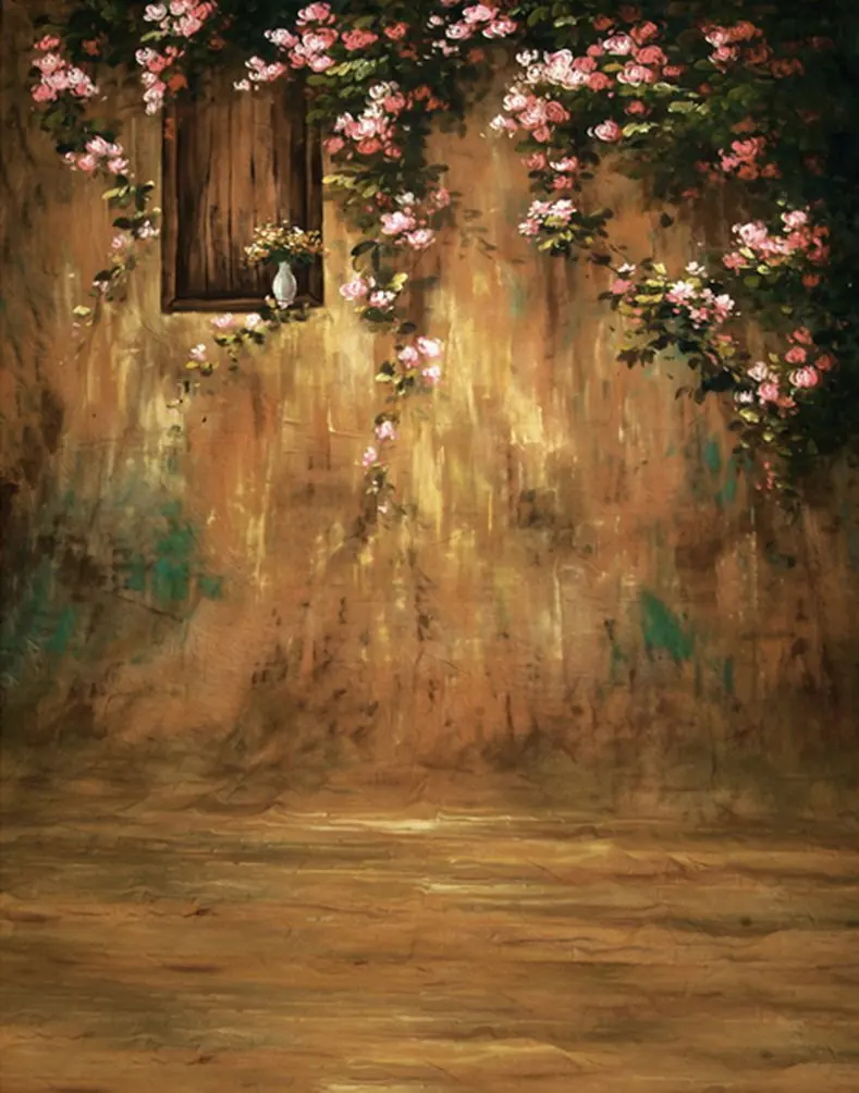 

5x7ft Old House Pink Flowers Tree Painting Photography Backdrops Photo Props Studio Background