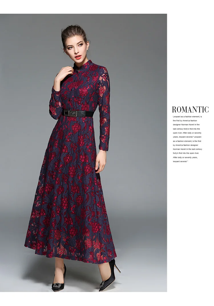 Женское Ретро жаккардовое Кружевное платье макси, платье Hiver Vestido Longo, винтажное большое Свободное длинное вечернее платье, платье Longue K8049