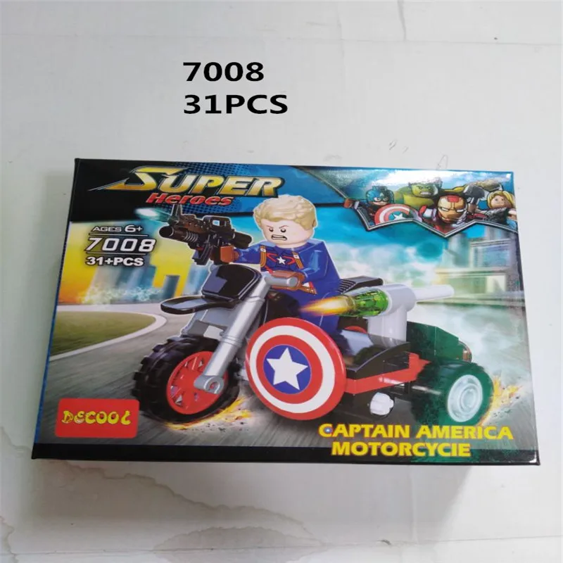 Decool 7008-7013 Marvel Super Hero гражданская война мотоциклы строительные блоки кирпичи