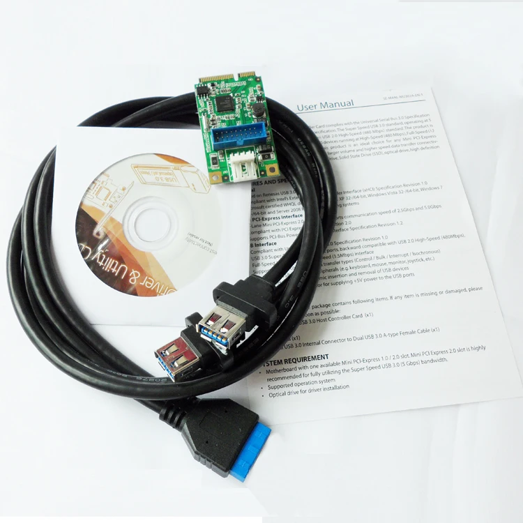 Мини адаптер PCIe на два USB 3 0 мини PCI e 19Pin USB3.0 заголовок и 19P разъем 2 кабеля|adapter