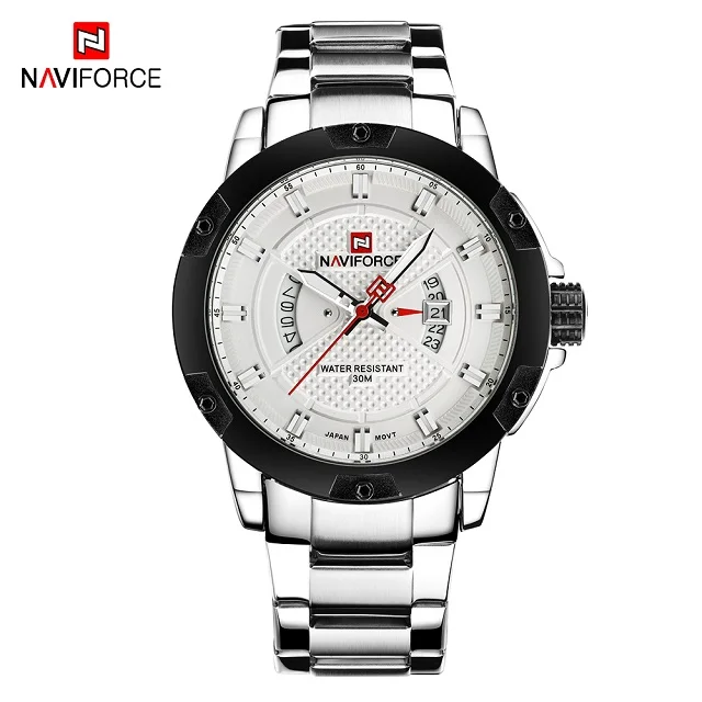 Silver White NAVIFORCE модные спортивные часы мужские роскошные брендовые военные кварцевые мужские полностью стальные водонепроницаемые наручные часы relogio masculino - Цвет: Silver White