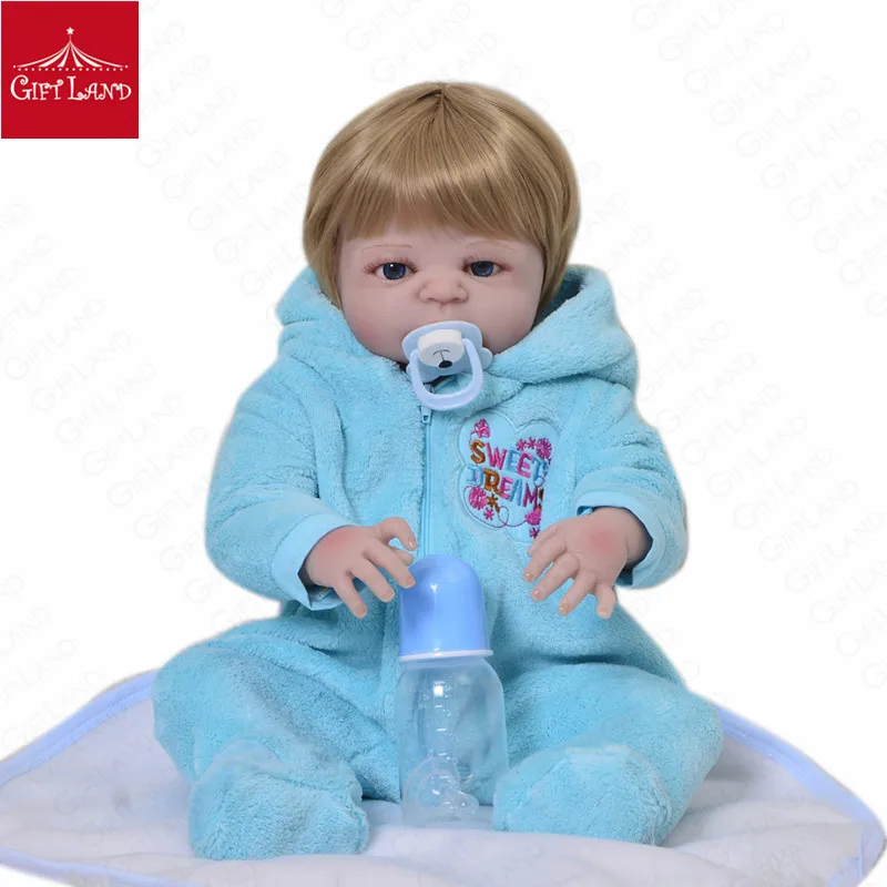 Reborn Baby Doll Полный кремния синий костюм Милая Детская кукла для детей на день