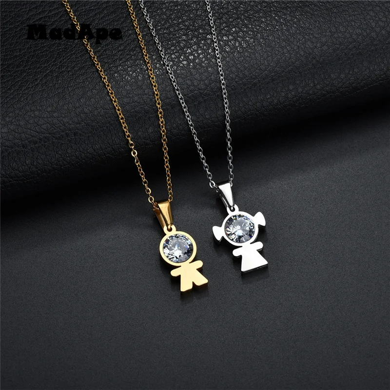 MadApe 2019 Fashion Zircon Family Pendants Necklace Stainless Steel Jewelry Girl Best Friend For Parent Mama Dad Gift | Украшения и